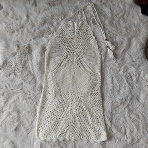 Honeybum Off White Crochet Halter Mini Dress